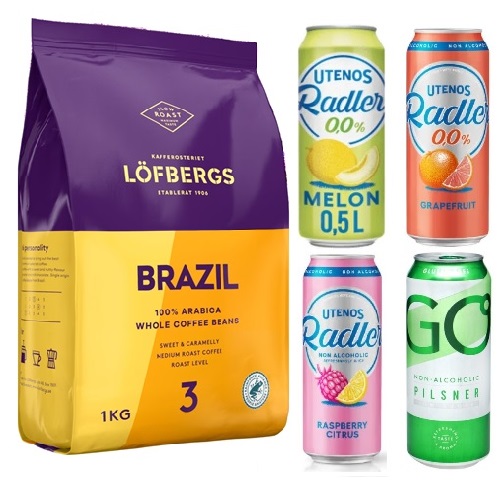 Кофе зерно и 4 банки безалкогольного пива